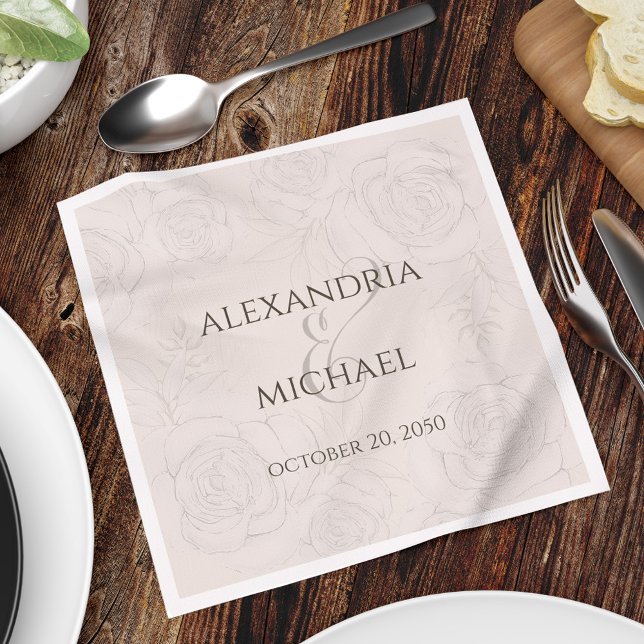 Elegante Blush Calligraphy Script Ampersand Serviette (Elegant floral blush calligraphy ampersand dinner napkin.  )