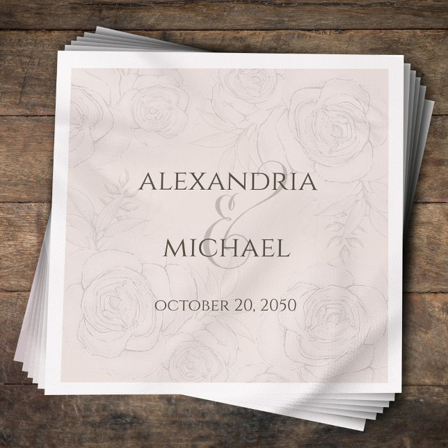 Elegante Blush Calligraphy Script Ampersand Serviette (Elegant floral blush calligraphy ampersand cocktail napkin.  )