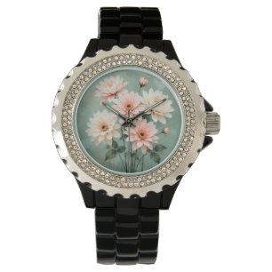 Elegante Blush-Chrysanthemen-Kunst Armbanduhr