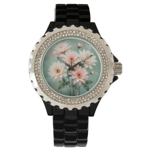 Elegante Blush-Chrysanthemen-Kunst Armbanduhr (Vorderseite)
