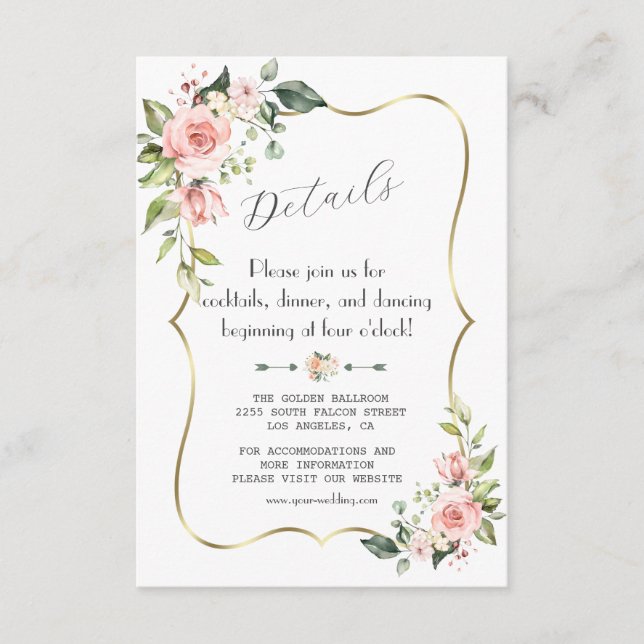 Elegante Blush Cream Blume Hochzeiten Details Begleitkarte (Vorderseite)