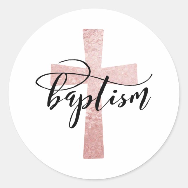 Elegante Blush Cross Taufe Gunst Sticker (Vorderseite)