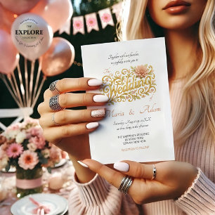 Elegante Blush Dahlien Golden Script Hochzeit Einladung