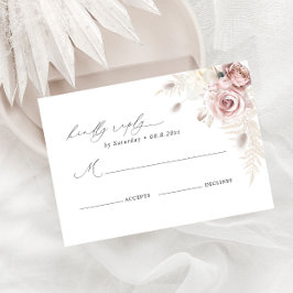 Elegante Blush Dusty Rose Bloral Wedding RSVP Card Karte