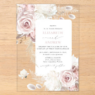 Elegante Blush Dusty Rose Florale Hochzeit Acryleinladungen