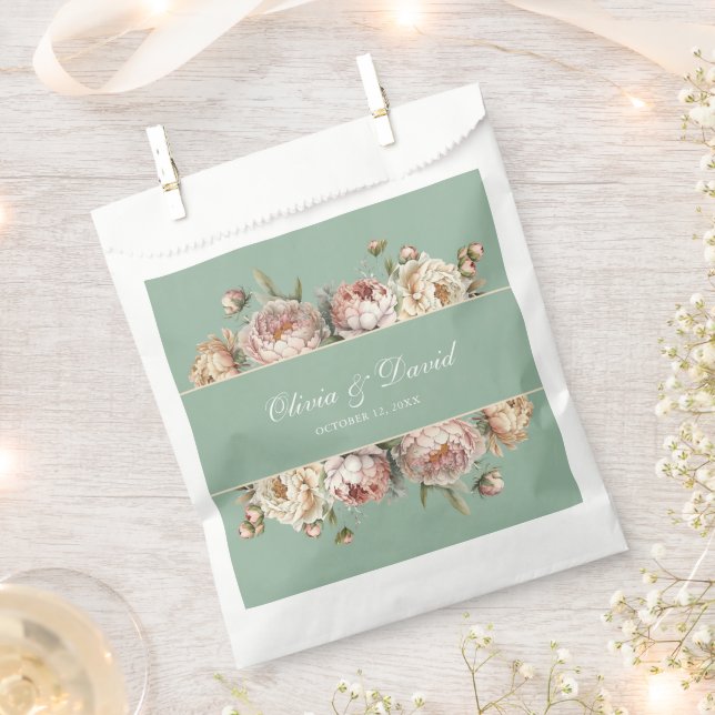 Elegante Blush Dusty Rose Peonies Pastel Sage Geschenktütchen (Ausgeschnitten)