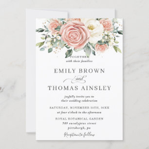 Elegante Blush Elfenbeinblume Rose Blume Hochzeit Einladung
