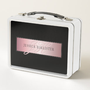 Elegante Blush Faux Roségold Name & Initialen Metall Brotdose