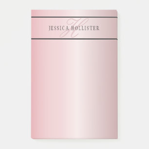 Elegante Blush-Faux-Roségold Name & Initialen Post-it Klebezettel