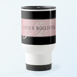 Elegante Blush Faux Roségold Name & Initialen Reisebecher
