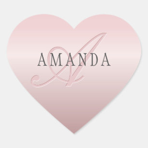 Elegante Blush Faux Roségold Name & Monogramm Herz-Aufkleber