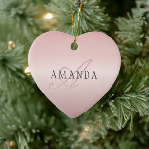 Elegante Blush-Faux-Roségold Name & Monogramm Keramik Ornament
