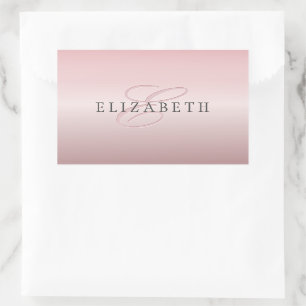 Elegante Blush Faux Roségold Name & Monogramm Rechteckiger Aufkleber