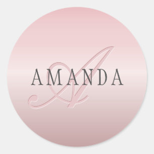 Elegante Blush Faux Roségold Name & Monogramm Runder Aufkleber