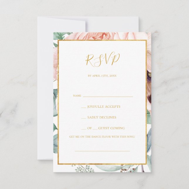 Elegante Blush Floral Garden Song Request RSVP Car (Vorderseite)