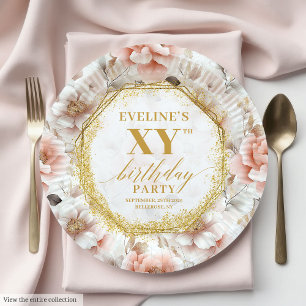 Elegante Blush Floral Geburtstagsparty Teller