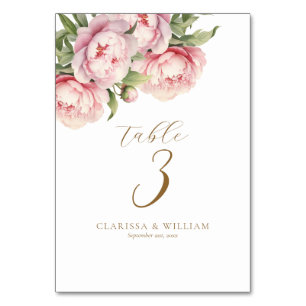 Elegante Blush Floral Gold Weiß Moderne Hochzeit Tischnummer