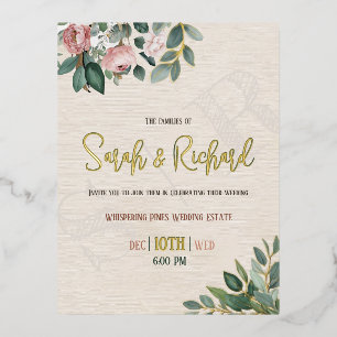 Elegante Blush Floral Monogram Wedding Folie Einladungspostkarte