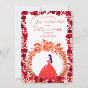 Elegante Blush Floral Quinceañera Einladung