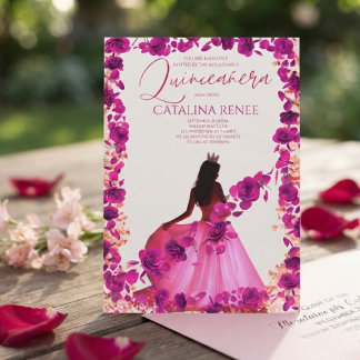 Elegante Blush Floral Quinceañera Einladung