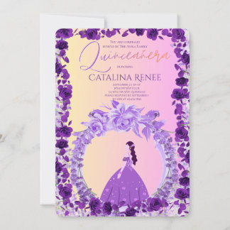 Elegante Blush Floral Quinceañera Einladung