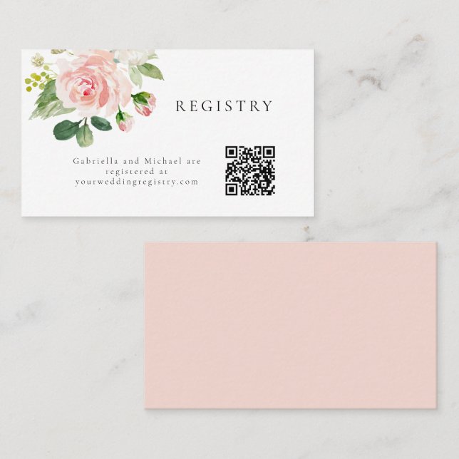 Elegante Blush Floral Wedding Registry Info Card Platzkarte (Vorne/Hinten)