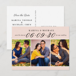 Elegante Blush Foto Collage Wedding Save the Date Ankündigungspostkarte