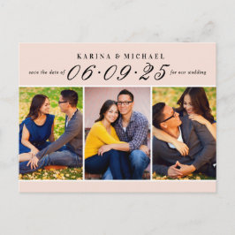 Elegante Blush Foto Collage Wedding Save the Date Ankündigungspostkarte