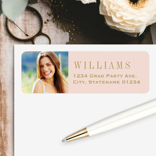 Elegante Blush-Gold-Abschlussfoto-Rücksendeadresse