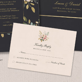 Elegante Blush-Gold-Blumen-Hochzeit-RSVP-Karte RSVP Karte
