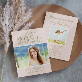 Elegante Blush Gold Foto Graduation Party 2025 Einladung