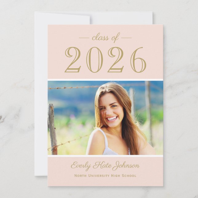 Elegante Blush Gold Foto Graduation Party 2025 Einladung (Vorderseite)