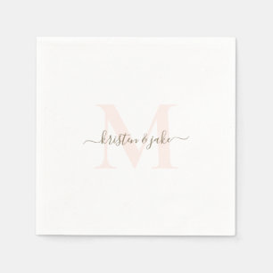 Elegante Blush & Gold Monogram Swash Wedding Serviette
