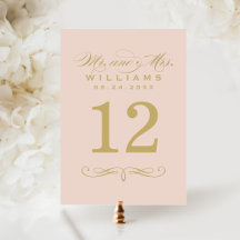 Elegante Blush-Gold-Script-Hochzeitsskrippe-Tischn