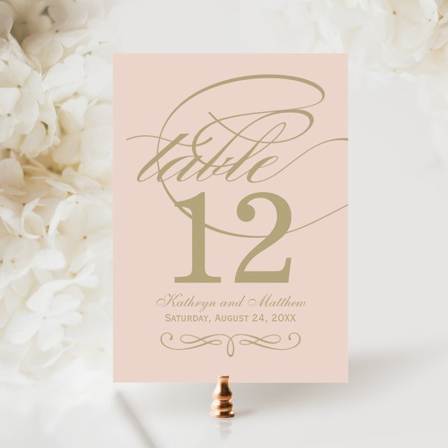 Elegante Blush-Gold-Script-Hochzeitsskrippe-Tischn Einladung (Von Creator hochgeladen)