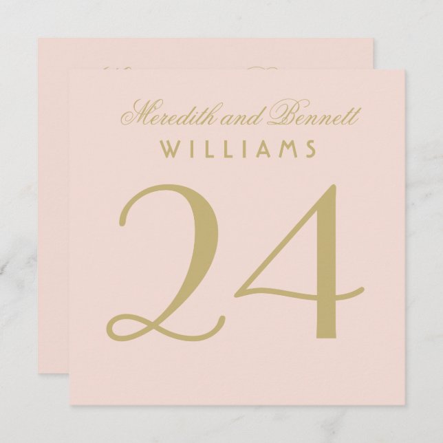 Elegante Blush Gold Wedding Monogram Tischnummer (Vorne/Hinten)