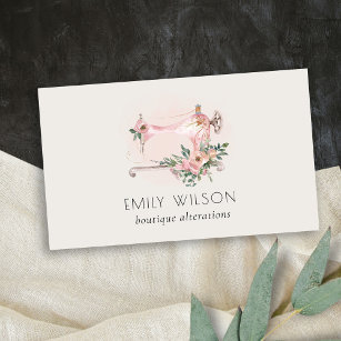 Elegante Blush Gray Nähmaschine Blumenmatte Visitenkarte