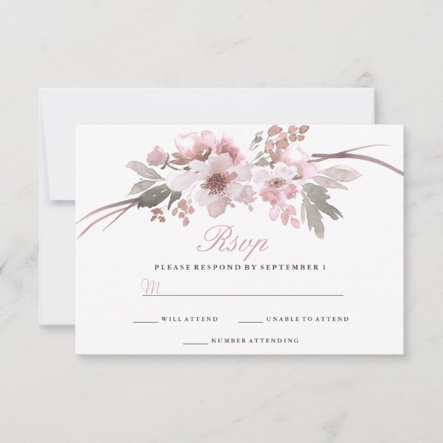 Elegante Blush & Gray Weiße Blütenhochzeit RSVP Karte (Vorderseite)