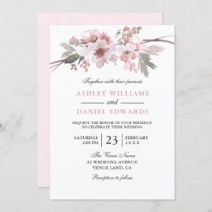 Elegante Blush & Gray White Floral Wedding Einladung