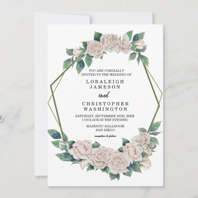 Elegante Blush Green Geometric Frame Wedding Einladung (Vorderseite)
