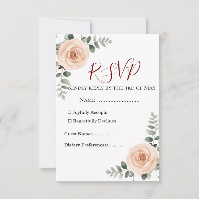 Elegante Blush & Greenerity Wedding RSVP Card | Ev Karte (Vorderseite)