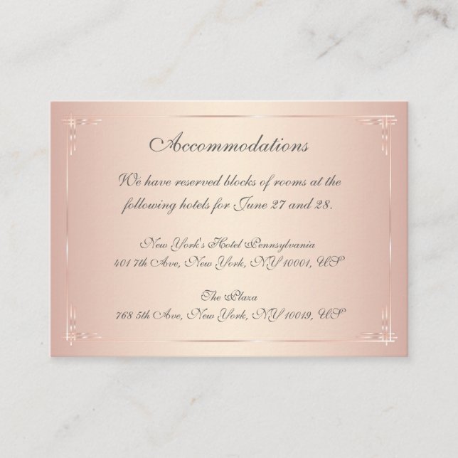 Elegante Blush Hochzeitskarten Begleitkarte (Vorderseite)