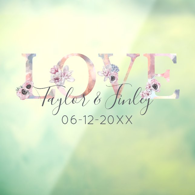 Elegante Blush Liebe Personalisiert Hochzeit Fensteraufkleber (Blatt 3)