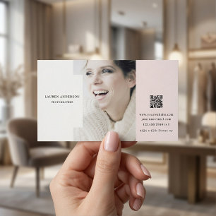 Elegante Blush Minimalistische Foto-QR-Code Visite Visitenkarte