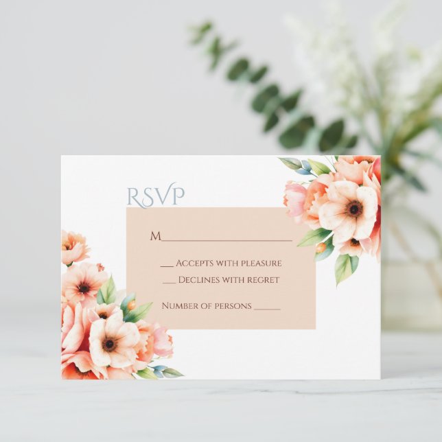 Elegante Blush Peach Floral UAWG Response Card RSVP Karte (Stehend Vorderseite)