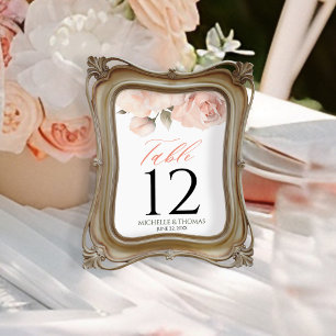 Elegante Blush Peach Wassercolor Blumenhochzeit Tischnummer