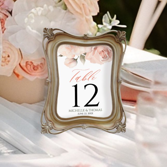 Elegante Blush Peach Wassercolor Blumenhochzeit Tischnummer (Von Creator hochgeladen)