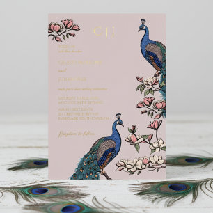 Elegante Blush Peacock Wedding Folieneinladung