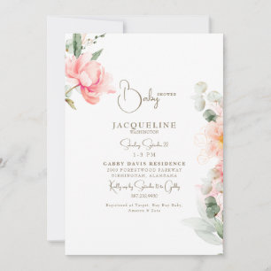 Elegante Blush Peonies Gold Text Girl Baby Dusche Einladung