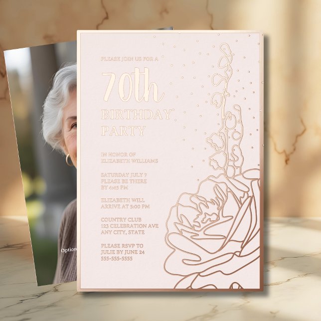 Elegante Blush Pink 70. Geburtstagsparty Folieneinladung (Von Creator hochgeladen)